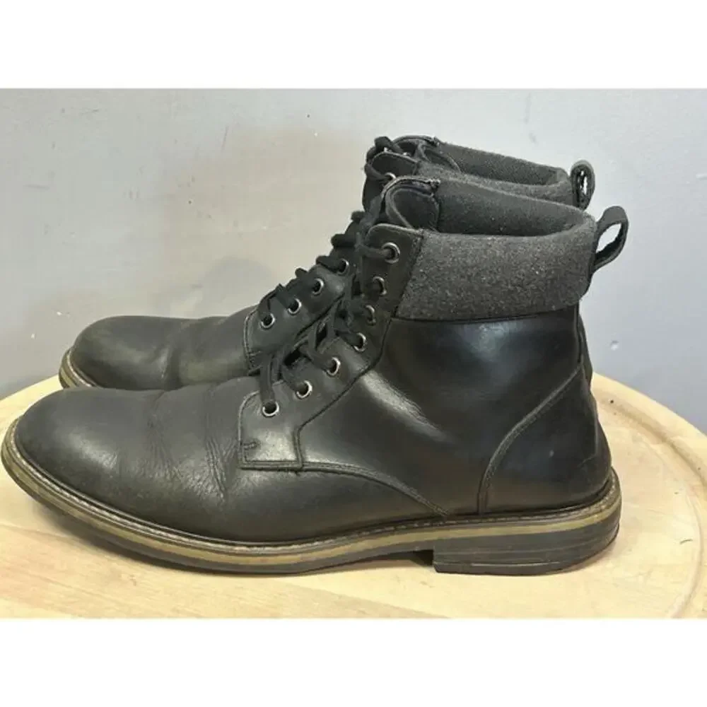 The Rail Leather Black Boots Lace Side Zip Up Biker Combat Size 45M Mens US 11.5